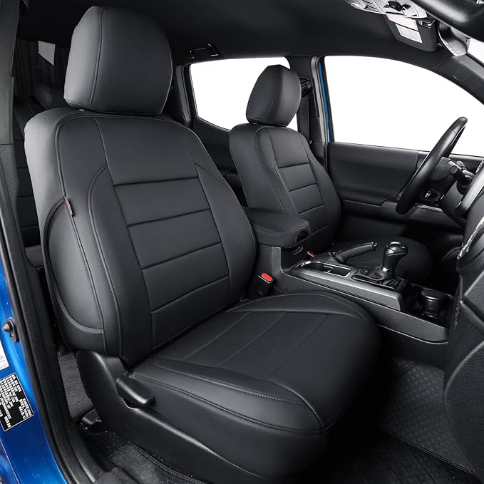 coverdream Tacoma Seat Covers Custom Fit for 2016-2023 Toyota Tacoma Access Cab/Xtra Cab SR SR5,Fully Covered Waterproof Faux Leather Truck Seat Protector-Full Set (Black)