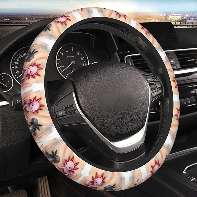 Cute Axolotl Lover Car Steering Wheel Cover, 15 Inch Steering Wheel Cover Stylish Decor for Most Cars
