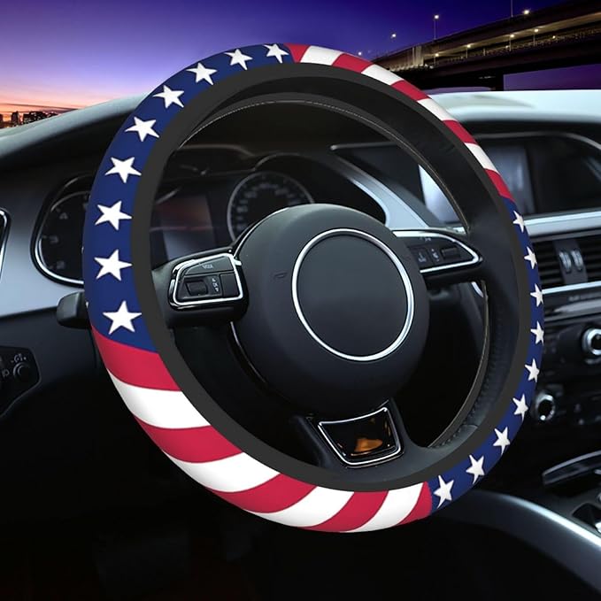 American Flag Steering Wheel Cover for Women Men Girls Car Accessories Decor Anti-Slip Neoprene Auto Steering Wheel Covers Protector Universal 15 Inch