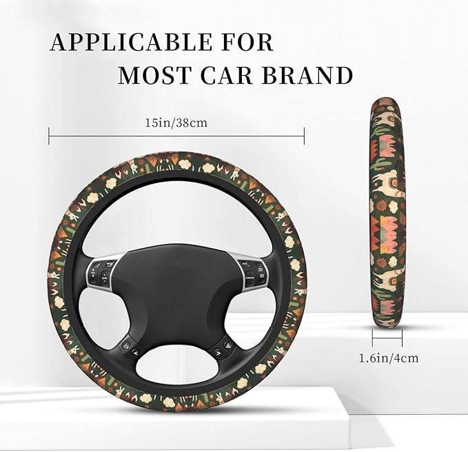 Cute Alpaca Llama Cartoon Universal Fit Steering Wheel Cover for Car, Truck, and SUV, Durable Steering Wheel Protection