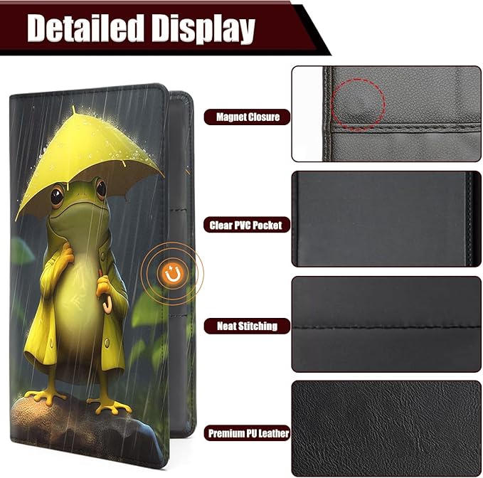 Car Registration and Insurance Holder, PU Leather Auto Document Holder for Men&Women, Vehicle Glove Box Compartment Organizer with Magnetic Shut for Driver's License, Frog Holding Umbrella Pattern