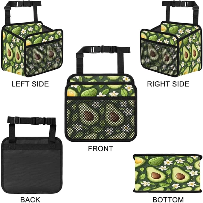 Green Avocado Flower Car Backseat Organizer PU Leather Automotive Back Seat Storage Bag Universal Hanging Garbage Box Travel Accessories Foldable