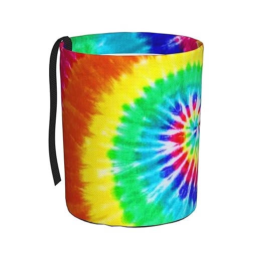 Colorful Tie Dye Car Trash Can Leak Proof Hanging Waterproof Garbage Can Multipurpose Trash Bin for Car SUV Front Seat Headrest Collapsible and Portable Storage Pocket