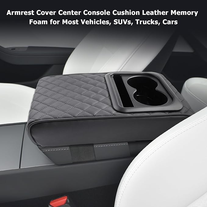 LUWU Car Center Console Cover Auto Armrest Cushion Middle Console Covers Arm Rest Cover Booster Pad Car Armrest Cover Center Console Cushion Leather Memory Foam for Most Vehicles, SUVs, Trucks, Cars