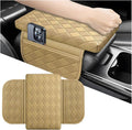 Car Center Console Cover, Leather Vehicle Armrest Pad with 2 Side Storage Bags, Comfortable Auto Interior Middle Console Storage Box Cushion Accessories, Universal for Most Cars (Beige-1)