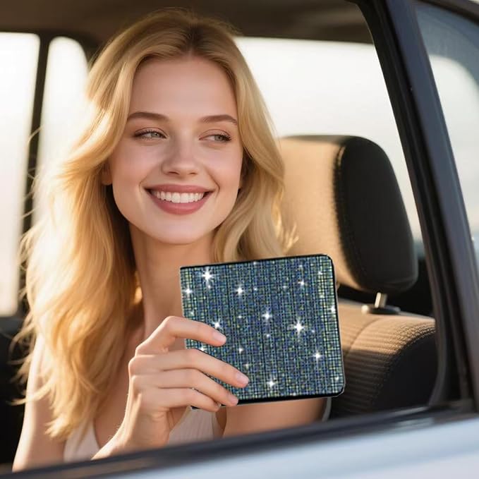Rhinestone Bling Car Registration and Insurance Document Holder, Glitter Leather Vehicle Glove Box Organizer Magnetic Closure Card Wallet Case Colorful small
