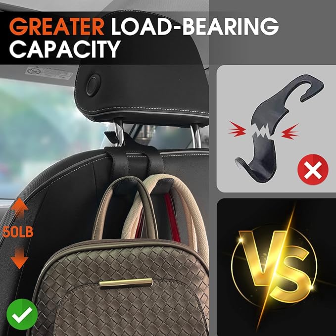 LANVRION 2 in 1 Car Headrest Hooks for Purses and Bags, Upgraded Leather Organizer Storage Holder Hooks Matching Cars Interior, 1-Pack, Gray