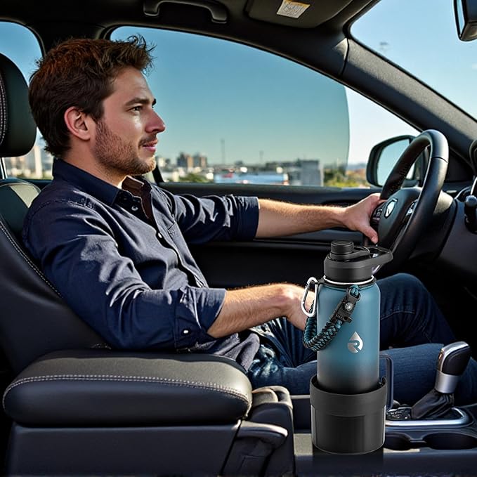 Car Cup Holder Expander with Adjustable Base, Cup Holder Insert for Car Compatible with Most 32/40 Oz Water Bottles 12 oz/24 oz Coffee Mugs Tumblers 3.4 to 3.78 in Diameter, 1 Pack Black