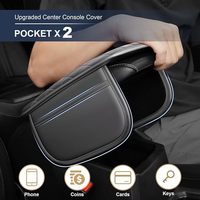 YORKNEIC Center Console Cover Fit for Ford Escape: Middle Console Cover with 2 Storage Pocket,Faux Leather Waterproof Anti-Scratch Car Armrest Cover Protector(Grey)