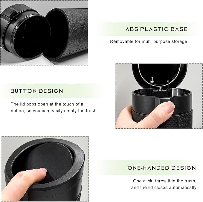 Car Trash Can Bin with Lid, Cup Holder Garbage Container Leakproof Vehicle Door Trash Bin, Mini Portable Dustbin Multipurpose Organizer for Auto Side Door Home Office (Black)