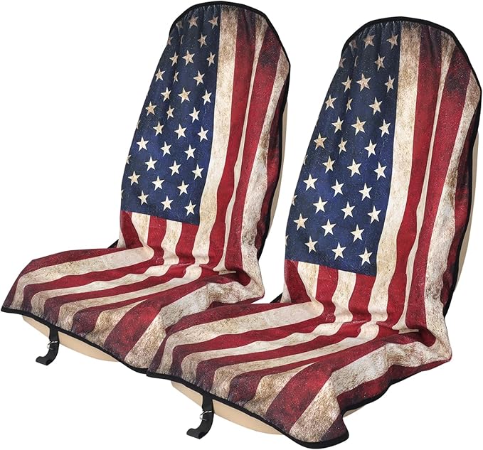 nbnhxnff Sweat Towel Car Seat Cover Protector Front Seats for Gym Workout, Running, Swimming, Beach and Hiking, Waterproof Universal Seat Cover for Car, Trucks, Van&SUV(American Flag, 2pcs Front Seat)