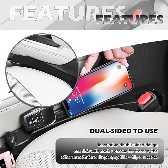 OFBAND 2-in-1 Upgraded Car Seat Gap Filler with Hook,2PCS Double Side Car Seat Gap Plug with Storage Slot,Universal in Between Cars Seats Catcher Cars Interior Accessories