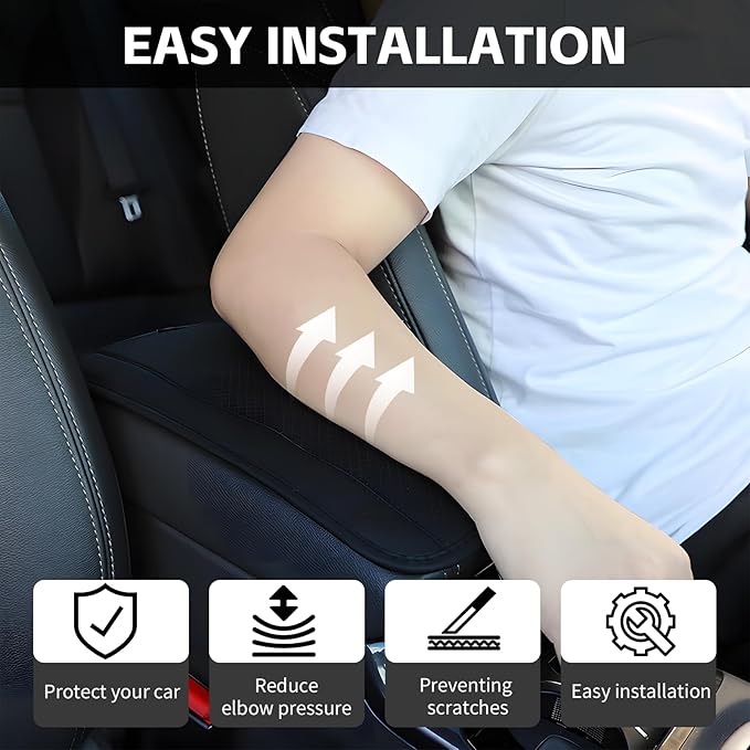 Leather Car Center Console Cushion Pad, 7.5"×12.8" Waterproof Auto Armrest Box Protector, Comfortable Armrest Seat Box Cover for Car SUV Truck, Vehicle Interior Accessories (Black)