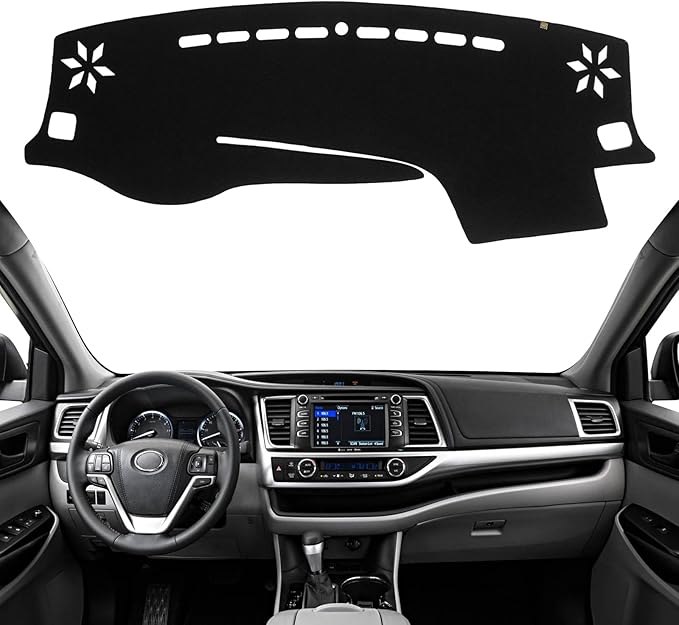 KEYOOG Dashboard Cover Dash Mat Fit for to-yota Highlander 2019-2014 (Without HUD Models),Car Dash Board Mat Anti-Glare Carpet,Non-Slip Pad Sunshield Protector (Black)
