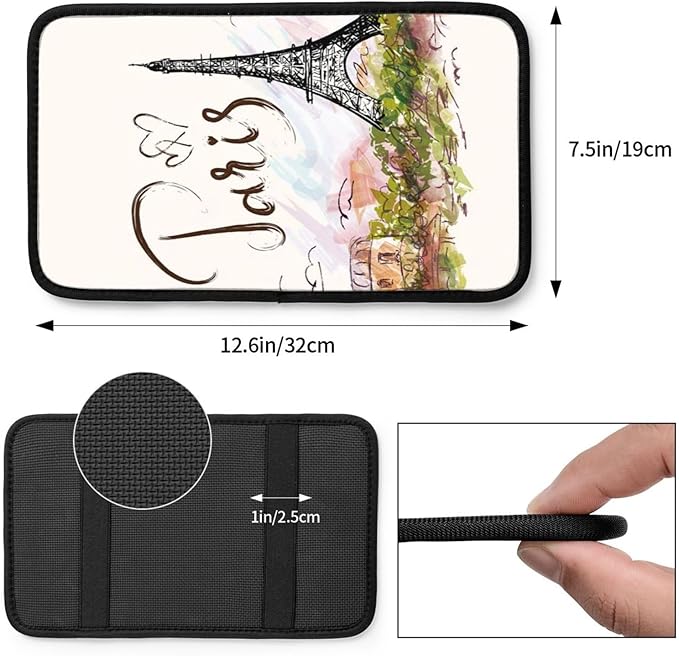 OLIEYFU Paris Eiffel Tower Auto Center Console Cover Universal Car Armrest Pad Waterproof Women Men Automotive Interior Accessories for Most Vehicle SUV