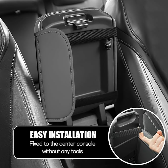 Car Center Console Cover, Leather Auto Armrest Cover Protector, Waterproof Armrest Center Console Pad with 2 Storage Bags, Universal Armrest Seat Box Pad for Vehicle SUV Truck (Gray)