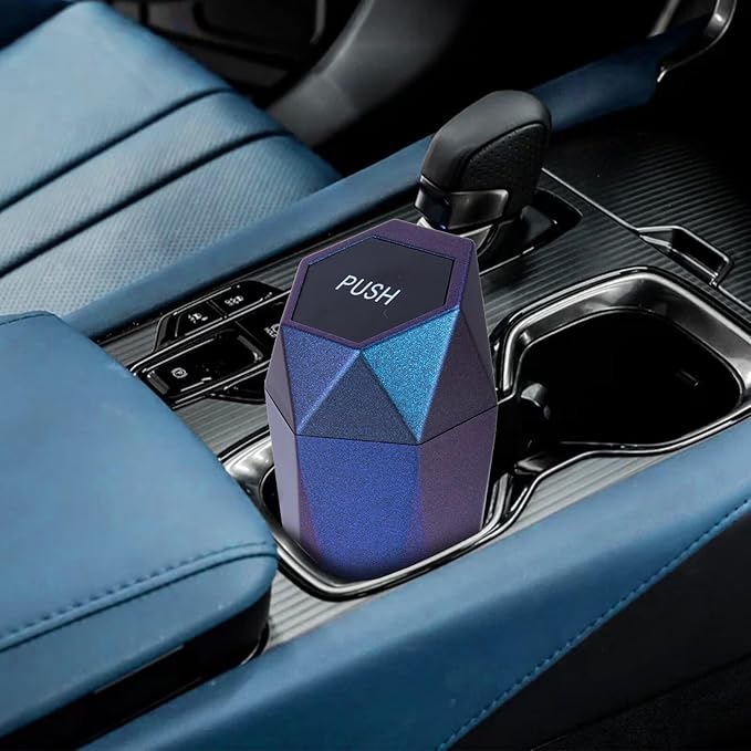 Car Trash Can, Car Trash Bin with Lid, Car Accessories for Women Interior, Car Garbage Can with Additional 2 ABS Hooks and 60pcs Trash Bags, Suitable for Home, Office, Car Organizer, Blue Purple