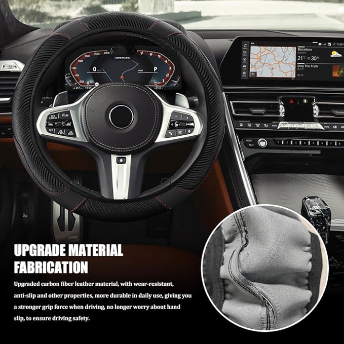 Car Steering Wheel Cover, Steering Wheel Cover Protector, 15 Inch Carbon Fiber Microfiber Leather Elastic Steering Wheel Protector, Car Steering Wheel Accessories for Vehicles (Black)