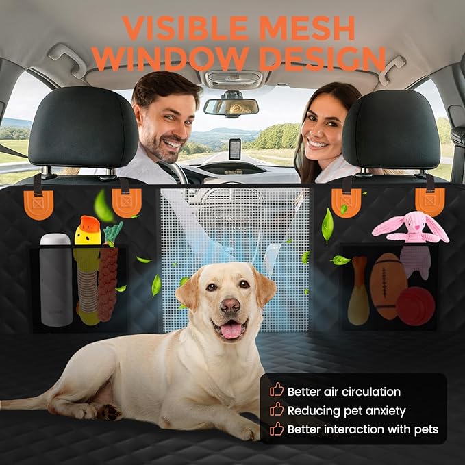 Chioratree Dog Seat Cover for Back Seat - Hard Bottom Car Seat Cover for Dogs Holds 500 lbs,Waterproof Back Seat Extender for Dogs,Scratch-Proof Anti-Slip Dog Hammock for Car SUV Small Truck, Black