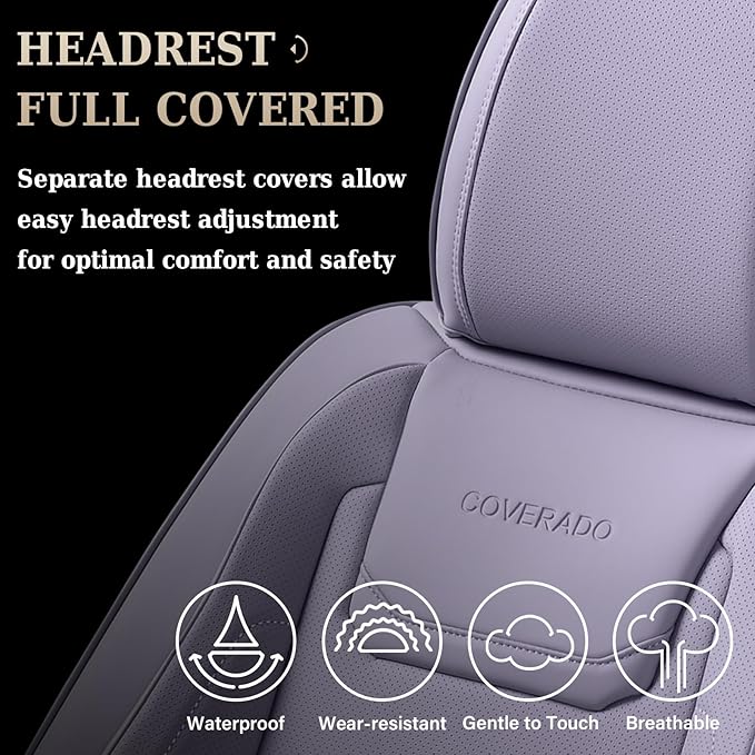 Coverado Car Seat Covers, Front Covers for Cars, Car Seat Cover Front Seats, Car Seat Protector Waterproof, Leather Car Seat Cushion, Universal Interior Covers Seat Protectors for Most Cars Purple