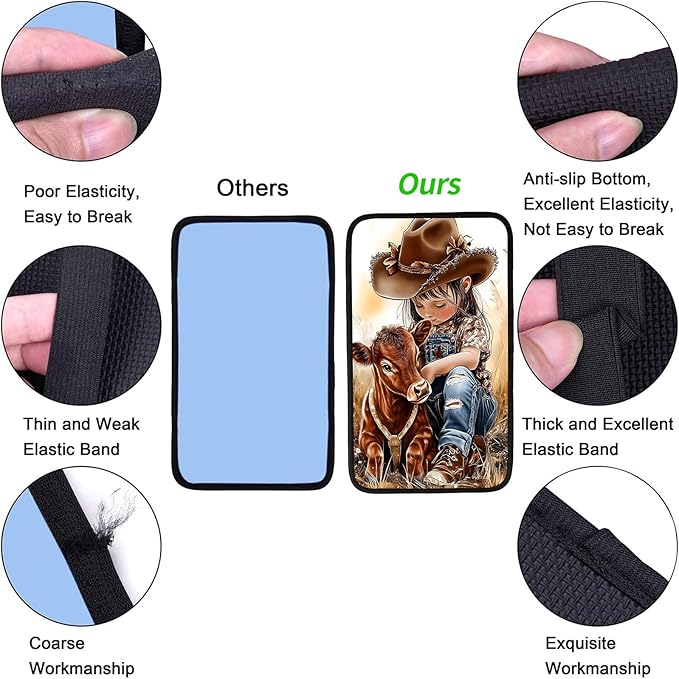 JANENFNA Car Armrest Cover Pads Universal Fashion Cute Auto Center Console Armrest Cover Pad with 2PCS Car Coasters Soft Waterproof Car Armrest Seat Protector for Women,Girl Baby Cow