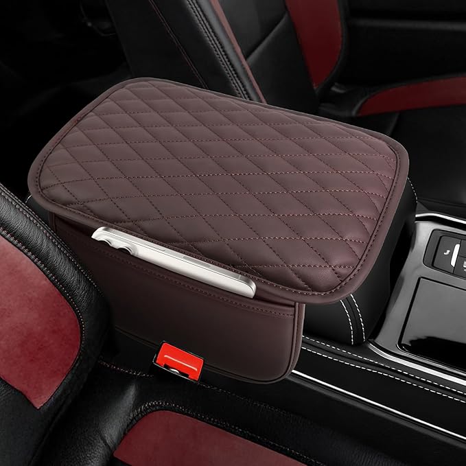 DSCARCovers Upgraded Car Center Console Cover,Microfiber Leather Car Armrest Cover Cushion with 2 Storage Bags,Universal Car Armrest Storage Box Car Interior Accessories for Most Vehicles (Brown)