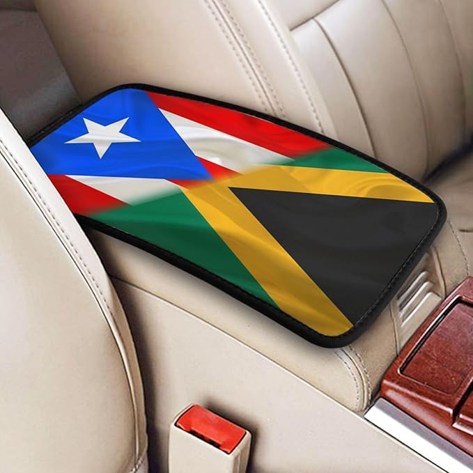 Auto Center Console Pad Puerto Rico Porto Rico Puerto Rican and Jamaica Jamaican Flag Wavy Car Armrest Cover Armrest Seat Handrail Box Cover Cushion Universal Decoration Protector Accessories