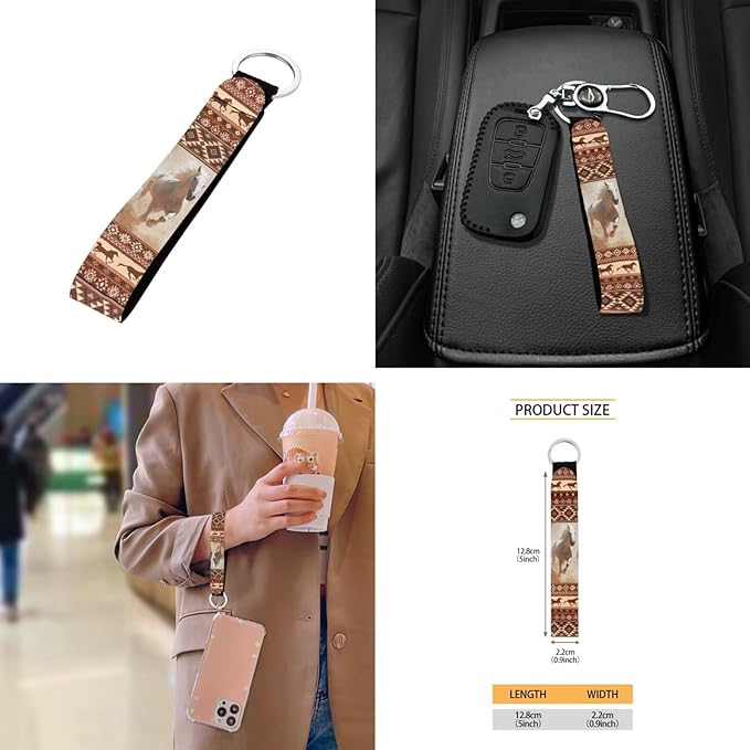 Horse Aztec Printed Car Accessories Sets for Women, Universal Front and Rear Split Bench Seat Covers for Cars with Matching Steering Wheel Cover Trash Can Air Vent Storage Bag Coaster