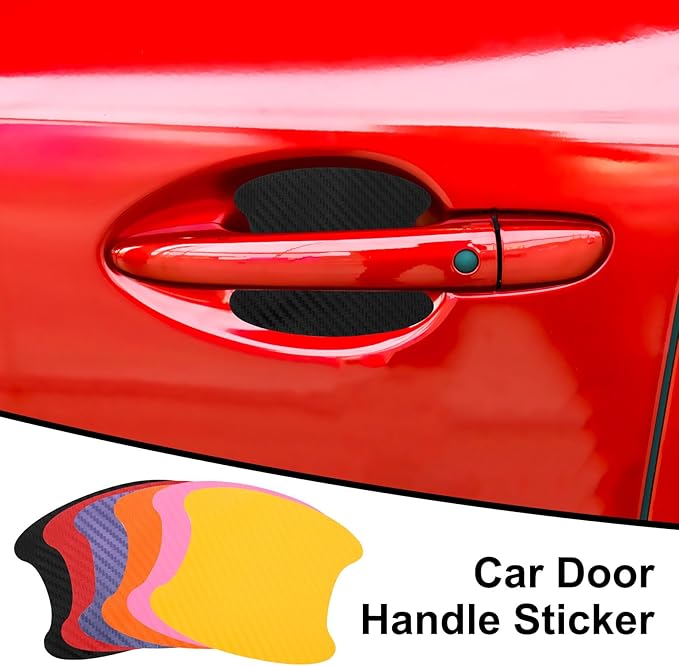 PATIKIL 3.54" x 3.94" Car Door Handle Sticker, 8Pcs Carbon Fiber Anti-Scratches Vehicle Door Cup Protector with Scraper Auto Door Handle Protective Film for Cars Trucks RV SUV, Light Blue