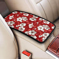 Red Hibiscus Center Console Armrest Cover Tropical Floral Middle Console Covers Seat Box Lid Protective Cover Cushion Pad SUV Van Sedans Truck Accessories Hawaiian Leaf Arm Rest Pads