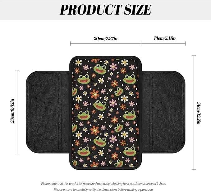 Dreaweet Car Center Console Cover with Pockets Frog Car Accessories,Universal Comfortable Arm Rest Cover Pad for Truck Car SUV,Cute Car Armrest Cover for Women