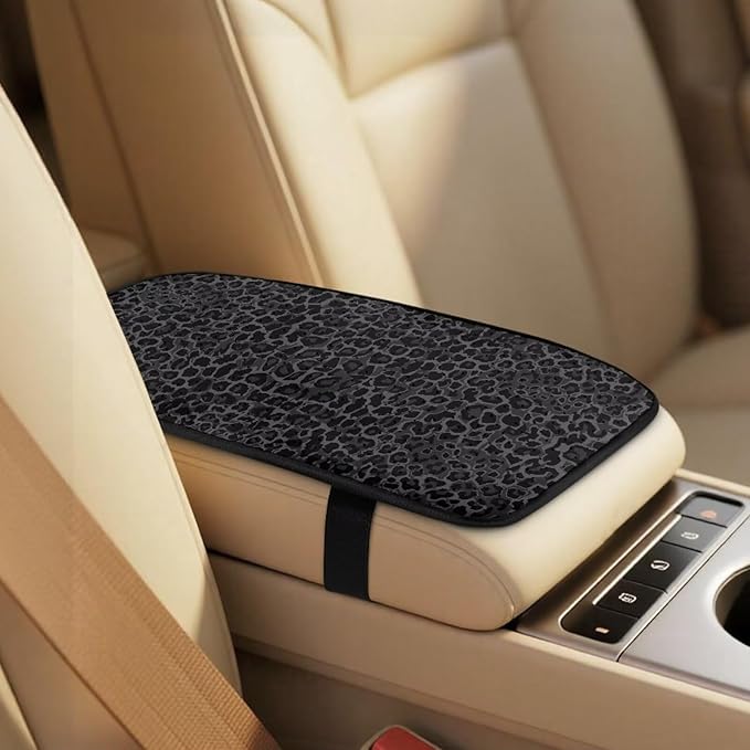 Qeluxign Leopard Print Car Seat Covers 2 Front Seats Universal Fit Center Console Protector Auto Seat Belt Cover Against Stains, Spills, Dust Car Interior Accessories 5 Piece Set