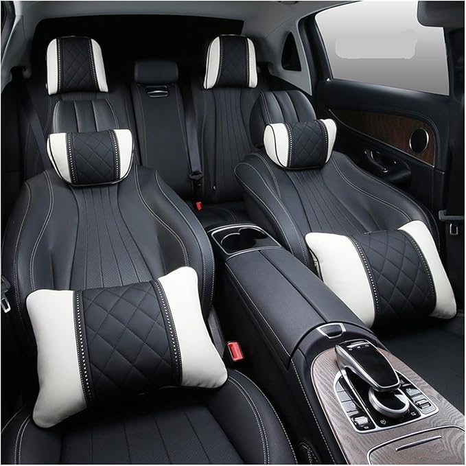 Luxury NAPPA Headrest Compatible For Mercedes Maybach S-Class Leather Lumbar Pillows Car Neck Travel Seat Cushion Support Car Accessories(8 Wire WHITE Right)