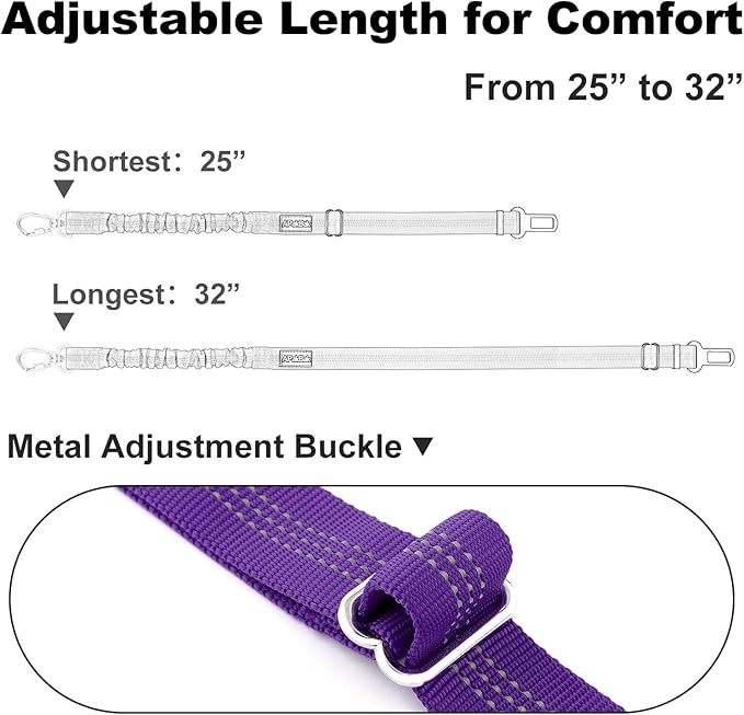 APakBak Dog Seat Belt for Car, Adjustable Dog Car Harness Seatbelt for Small Medium Large Dogs, Heavy Duty Travel Safety Restraint with Locking Aluminum Hook & Reflective Nylon Strap, Purple