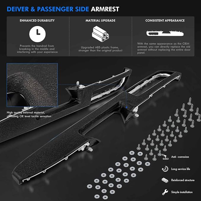 80994 Front Driver & Passenger Side Armrest Repair Fit for Chevrolet Chevy Silverado Suburban Tahoe Avalanche For GMC Sierra Yukon 2010-2014 Door Panel with Release Handle Above Armrest - Black