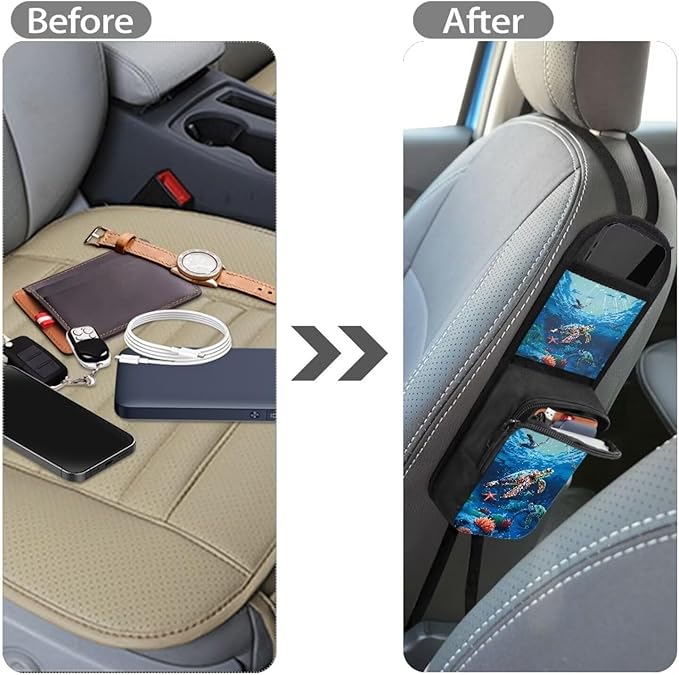 Sea Turtle Car Storage Bag Car Seat Side Hanging Bag Net Bag 2 Pocket Easy To Install Phone Wallet Small Object Storage,Suitable For Most Vehicles Truck Loading And Unloading