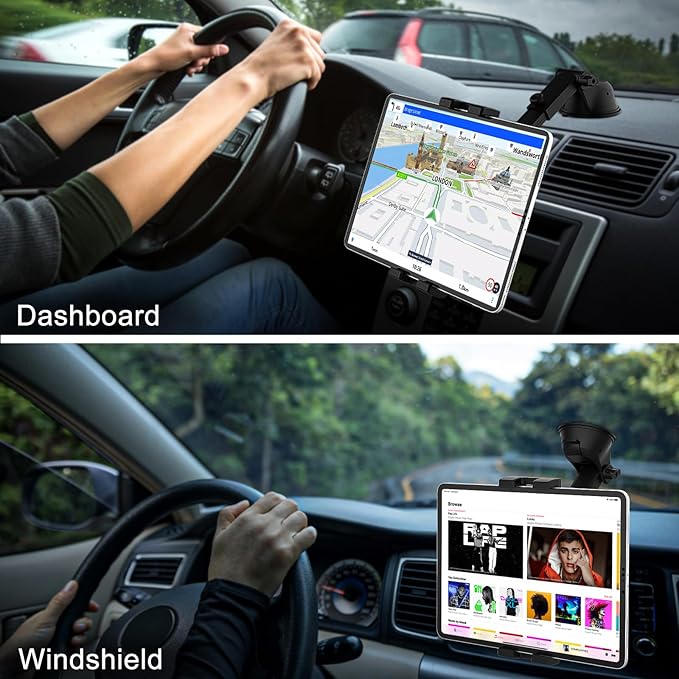 GDZN Dashboard Car Mount, Stretchable Dash Holder, Super Sticky Suction Cup Stand Clamp for iPad Pro 12.9 Air Mini, Galaxy Tabs, Z Fold, More 4-13" Cellphones and Tablets