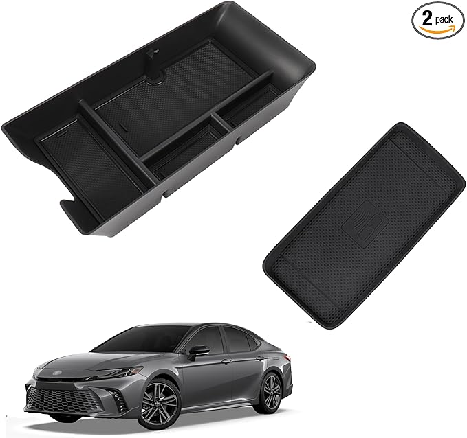 Sinminou Center Console Organizer Compatible with 2025-2026 Toyota Camry Accessories, Armrest Storage Box Glove Organizer Tray Secondary Insert Charging Zone Anti-Slip Mat with Sunglasses