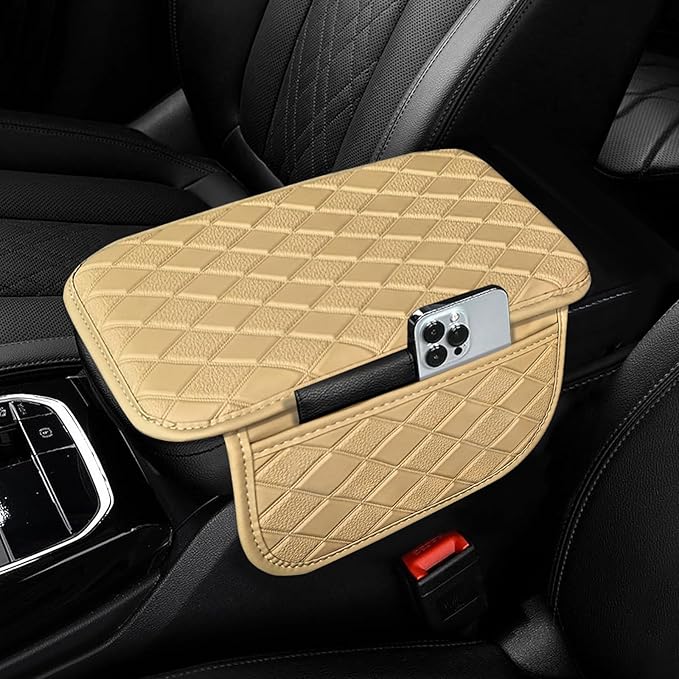 Center Console Cover Universal Armrest Cover with 2 Storage Bags Leather Car Middle Console Cover Arm Rest Cover for Car Interior Accessories Protector for Most Vehicle