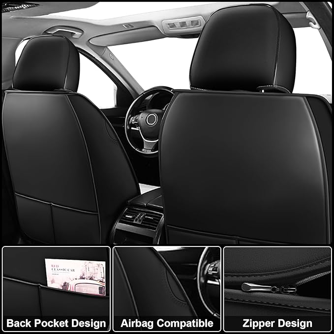 ARTIBY Seat Covers Custom Fit for Mitsubishi Outlander 2004-2025, Standard Waterproof Car Seat Cover, Breathable and Comfortable Leather Cushion Cover, Auto Interior Accessories (Black)
