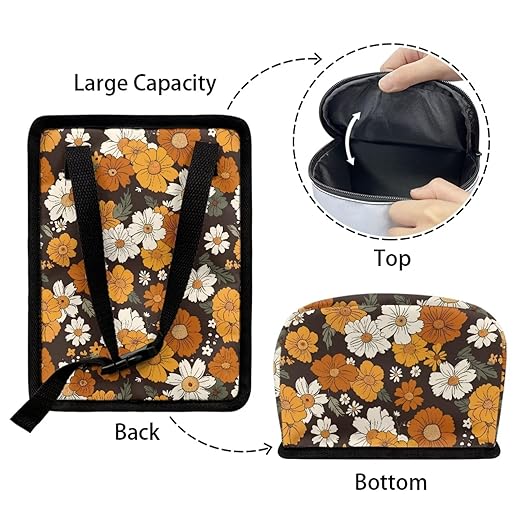 Retro Sunflower Daisy Flower Car Trash Can Hanging Mini Auto Garbage Bin with Lid Washable Leak Proof Automotive Car Rubbish Bags for Back Front Seat，Cottagecore Car Interior Accessory