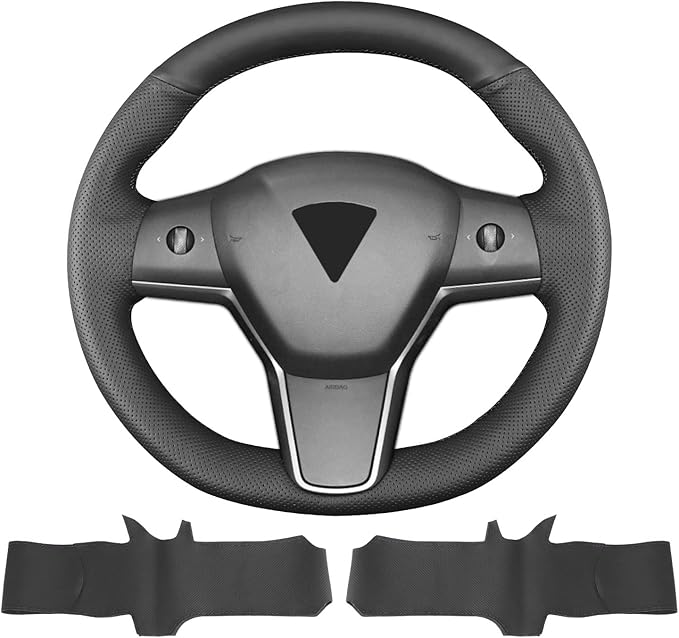 Yeolpise Hand Sewn Steering Wheel Cover,Fit for Tesla Model 3 2017-2023/Model Y 2020-2023,Non-Slip Breathable Microfiber Leather Steering Wheel Cover On Wrap Car Interior Accessories