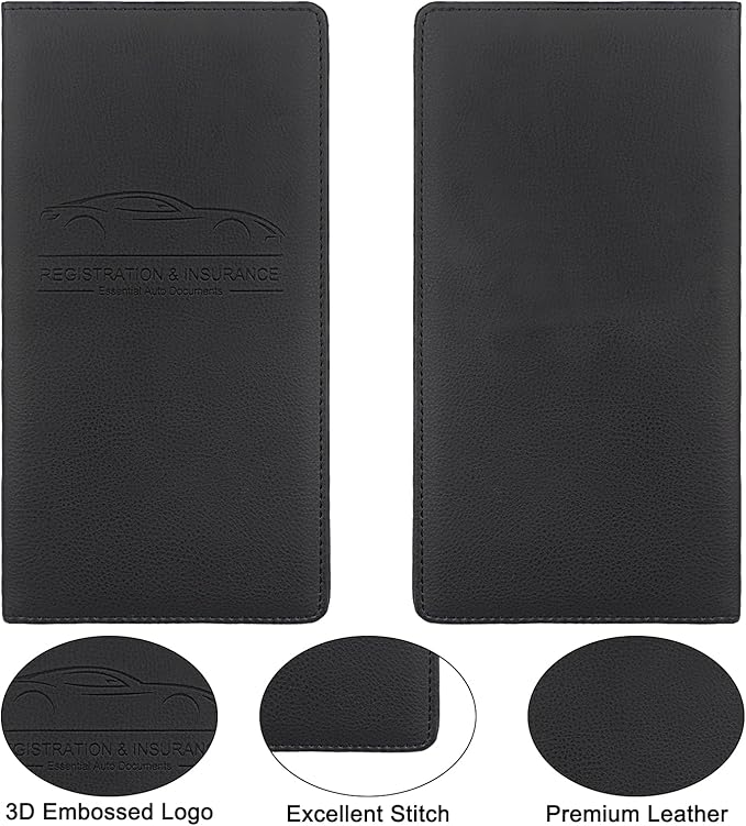 Car Registration and Insurance Holder, Premium Leather Insurance and Registration Holder,vehicle Glove Box Car Organizer, with Magnetic Shut for Cards, Driver License (Black)