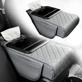 Multifunctional Pu Leather Car Armrest Box Mat, 5-In-1Multifunctional Car Armrest Cushion, Car Arm Rest Cover Pad, Center Console Organizer with Cup Holder, Tissue Box & Phone Slot (Gray)