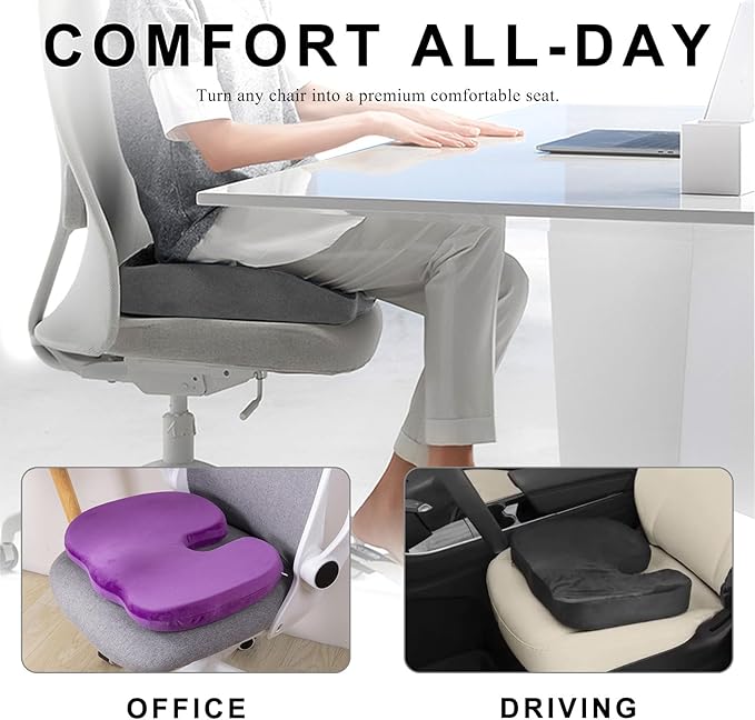 Car Seat Cushion, Memory Foam Cushion for Tailbone Pain & Sciatica Relief, Ergonomic Seat Cushion Comfortable Chair Relief Pillow for Car Office Wheelchair, car Accessories (Gray, Mesh)