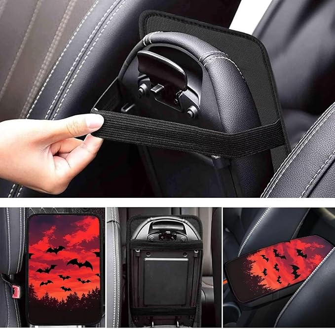 Mintutlipy Sunset Halloween Bat Car Center Console Cover Car Storage Box Mat Car Interior Accessories Easy to Install Clean Compatible with Most Cars