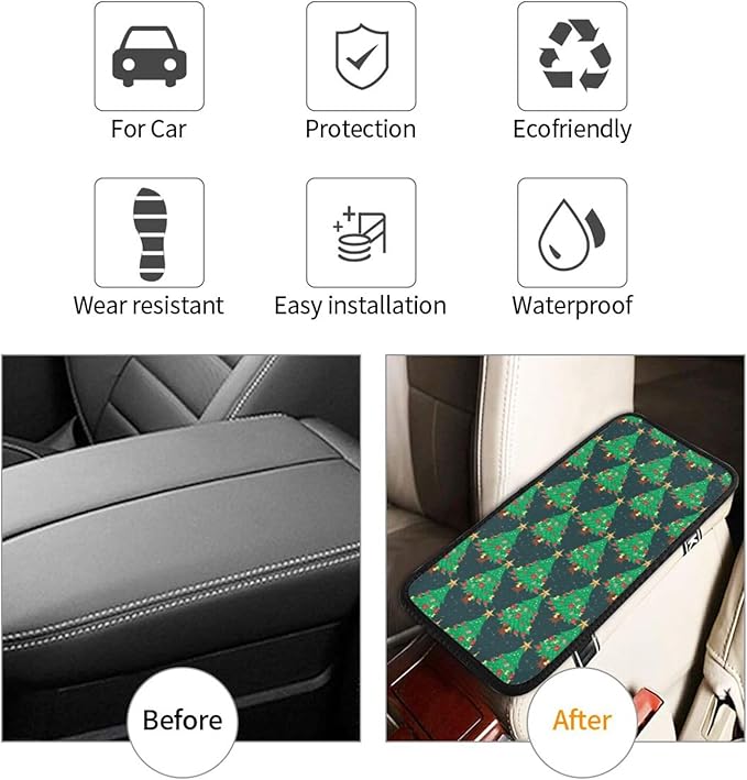 DORKEIXIA Christmas Tree Snow Auto Center Console Armrest Pad Universal Car Center Console Cover Seat Box Cover for Sedan, Van, SUV, Truck Car Accessorie
