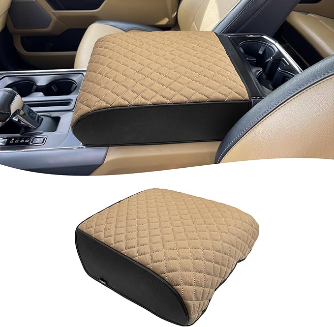 KBH Center Console Armrest Cover for 2021-2026 Ford F150, PU Leather, Middle Console Lid Protector, Arm Rest Cushion Thick Pad, Baja Tan (Fits Bucket Seat Console Only)