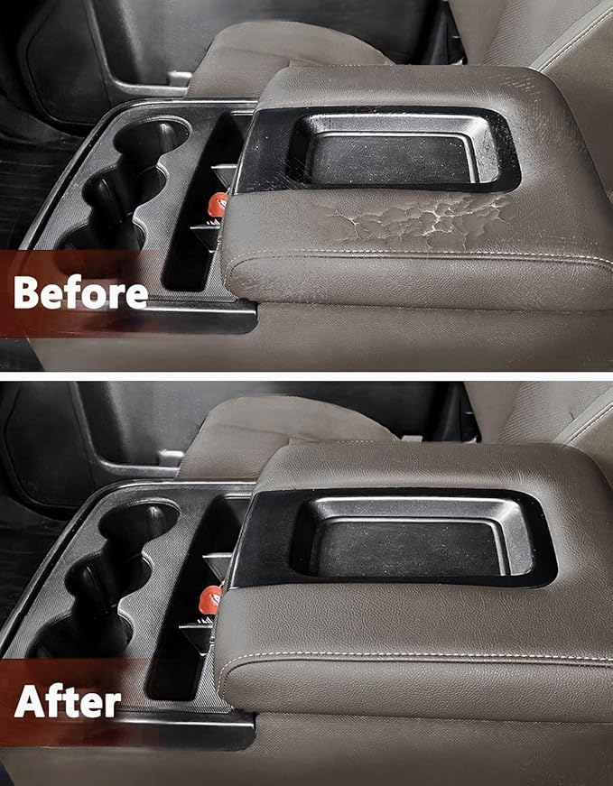 KBH Center Console Armrest Cover Replacement for Chevy Silverado & GMC Sierra 1500 2500 3500 2014-2018, Vinyl Leather Upholstery, Split Bench Jump Seat (Cocoa Dune Brown)