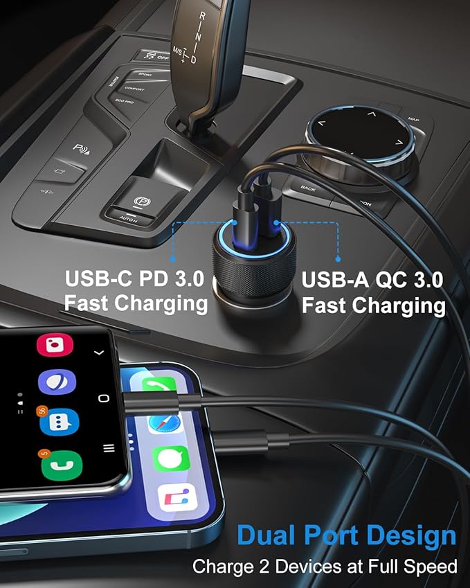 USB C Car Charger 3Pack, OKRAY 36W Fast Charging PD3.0+QC3.0 Dual Port Car Phone Charger Type C+USB A 12v Cigarette Lighter Adapter for iPhone 17 16 15 14 13 12 Pro, Samsung Galaxy S25 S24 A55 A16 A15